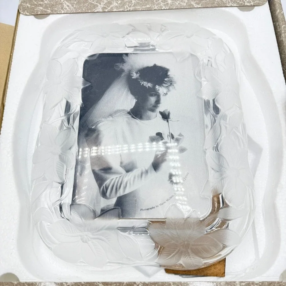 Crystal Clear Signatures Carlyle Frosted Crystal 5x7 Floral Picture Frame Japan